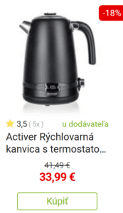 Activer Rýchlovarná kanvica s termostatom Rubis 1,7 l, čierna