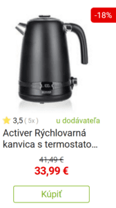 Rýchlovarná kanvica s teplomerom Activer Rýchlovarná kanvica s termostatom Rubis 1,7 l, čierna