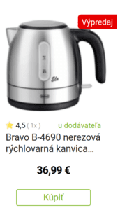  Rýchlovarná kanvica malá Bravo B-4690 nerezová rýchlovarná kanvica Ela 1 l