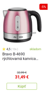 Bravo B-4690 rýchlovarná kanvica Ela 1 l, ružová