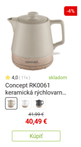 Rýchlovarná kanvica malá Concept RK0061 keramická rýchlovarná kanvica 1 l