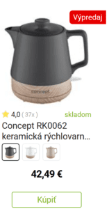 Rýchlovarná kanvica malá Concept RK0062 keramická rýchlovarná kanvica 1 l, tm. sivá