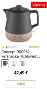 Concept RK0062 keramická rýchlovarná kanvica 1 l, tm. sivá