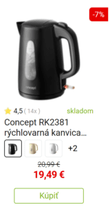 Concept RK2381 rýchlovarná kanvica plastová 1,7 l, čierna