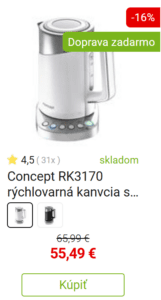 Rýchlovarná kanvica s teplomerom Concept RK3170 rýchlovarná kanvcia s termoreguláciou Cool Touch 1,7 l, biela