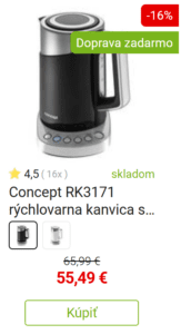 Concept RK3171 rýchlovarna kanvica s termoreguláciou Cool Touch 1,7 l, čierna