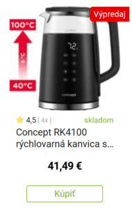 Rýchlovarná kanvica s teplomerom Concept RK4100 rýchlovarná kanvica s reguláciou teploty, 1,7 l