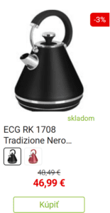 ECG RK 1708 Tradizione Nero rýchlovarná kanvica, čierna