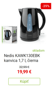 Nedis KAWK130EBK kanvica 1,7 l, čierna