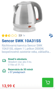 Rýchlovarná kanvica 1l Sencor SWK 10A31SS