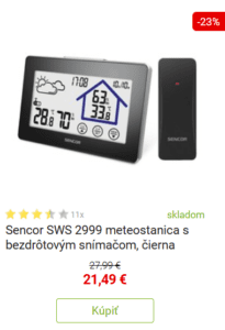 Sencor SWS 2999 meteostanica s bezdrôtovým snímačom, čierna