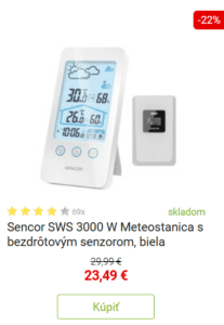 Sencor SWS 3000 W Meteostanica s bezdrôtovým senzorom, biela