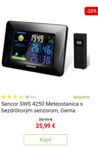 Sencor SWS 4250 Meteostanica s bezdrôtovým senzorom, čierna