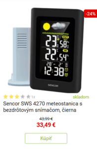 Sencor SWS 4270 meteostanica s bezdrôtovým snímačom, čierna