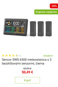 Sencor SWS 6300 meteostanica s 3 bezdrôtovými senzormi, čierna