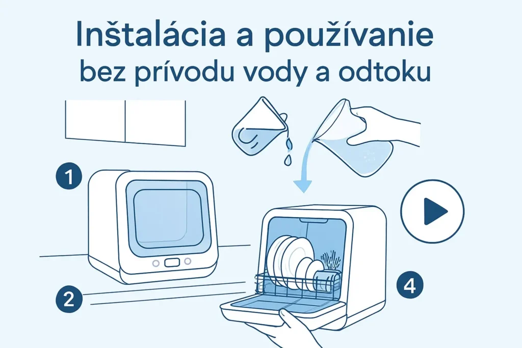 Inštalácia a používanie stolnej umývačky riadu bez prívodu vody a odtoku