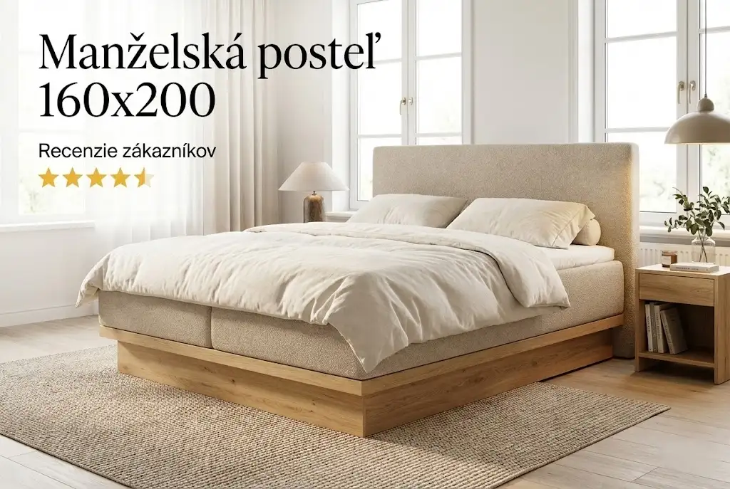 Luxusná manželská posteľ 160x200 v modernej spálni s prémiovým dizajnom a vysokým hodnotením zákazníkov.