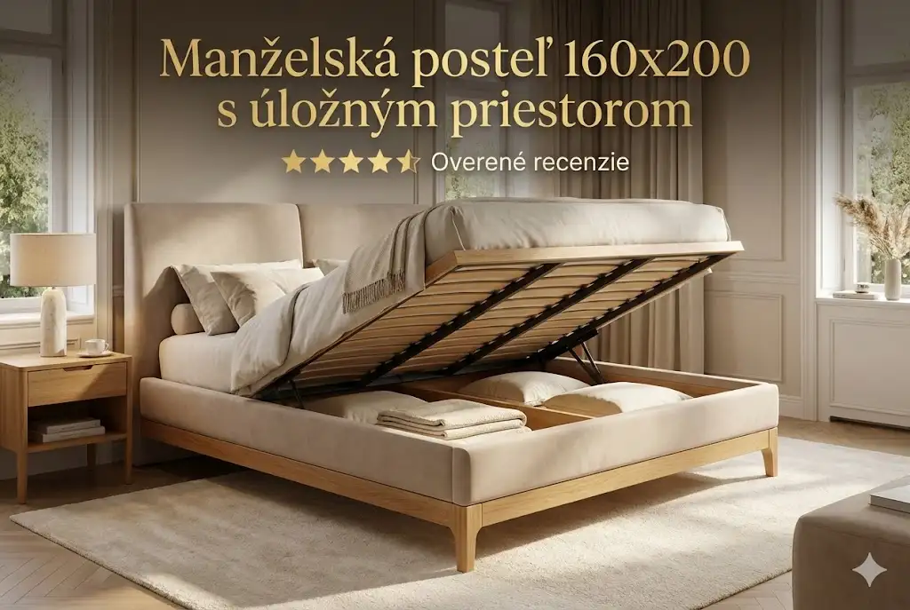 Moderná manželská posteľ 160x200 s veľkým úložným priestorom, prémiovým dizajnom a top recenziami zákazníkov.