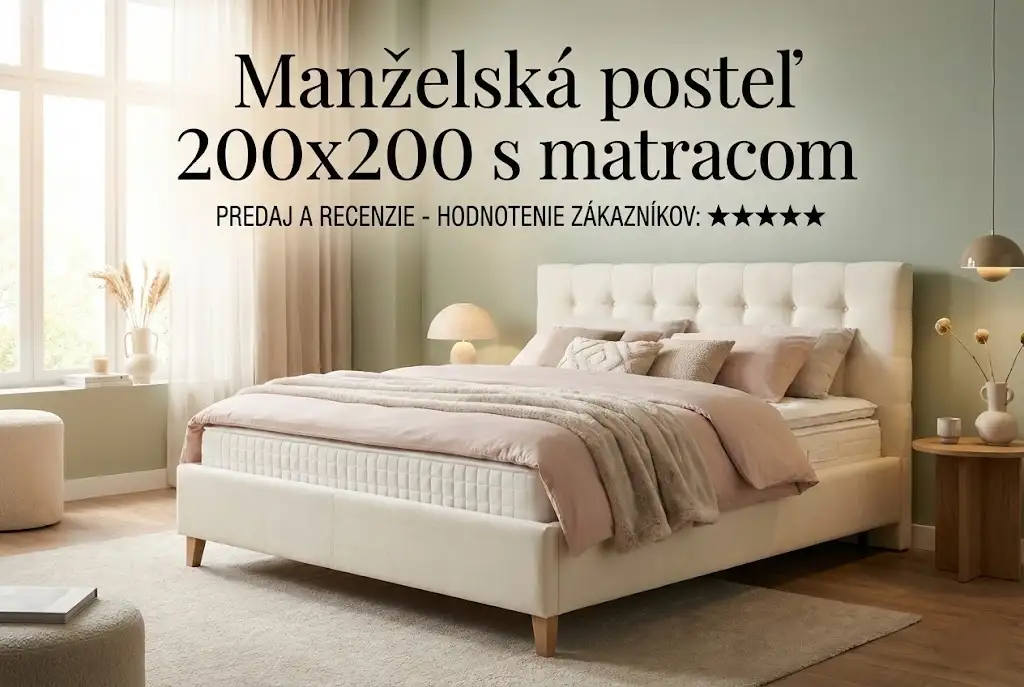 Manželská posteľ 200x200 s matracom – moderný dizajn, kvalitný matrac a komfort pre každú spálňu.