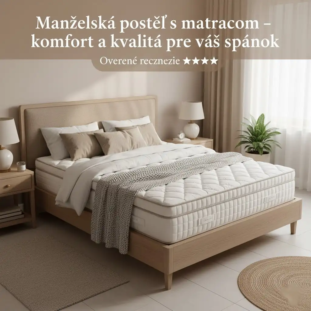 Manželská posteľ s kvalitným matracom v modernej elegantnej spálni.