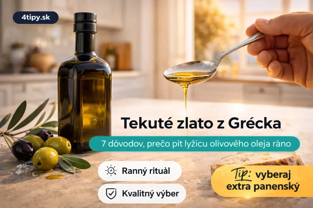 tekuté zlato z Grécka, olivový olej ráno, lyžica olivového oleja ráno, grécky extra panenský olivový olej, zdravý životný štýl, ranný rituál olivový olej, kvalitný olivový olej, 4tipy.sk