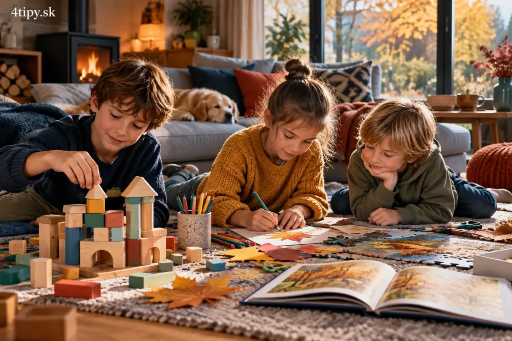 Aktivity pre deti doma bez mobilu po škole – stavebnica, spoločenské hry, puzzle, tvorenie, maľovanie, domáce pokusy, čítanie, detské divadlo, pohybová hra a tajná domáca misia, nápady proti nude pre školákov počas jesenných popoludní a voľného času bez obrazovky.