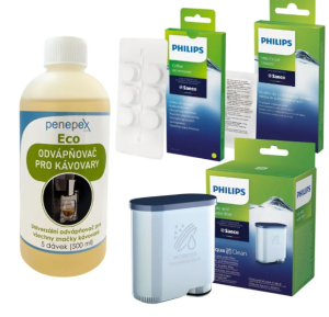 Philips AquaClean filter + odvápňovač + čistiace tablety praktický set pre čistý kávovar